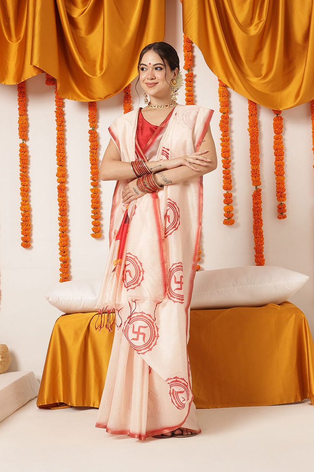 Beige Abstract Printed Cotton Blend Saree (SZ-DGDEVI1-3275)
