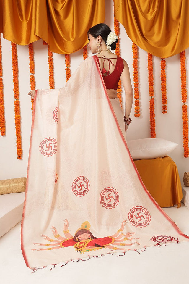 Beige Abstract Printed Cotton Blend Saree (SZ-DGDEVI1-3275)