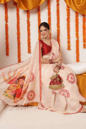 Beige Abstract Printed Cotton Blend Saree (SZ-DGDEVI1-3275)