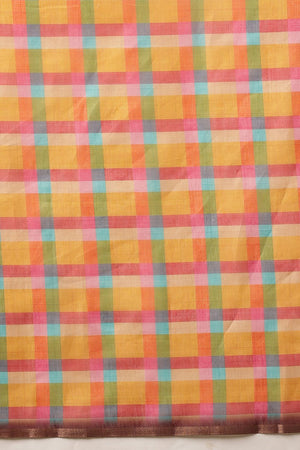 Multi Color Checkered Printed Cotton Blend Saree (SZ-DGDEVI1-3276)