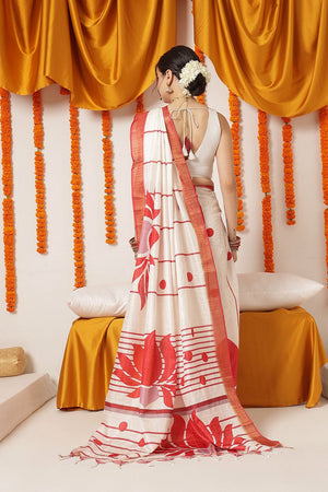 White Floral Printed Art Silk Saree (SZ-DGDEVI2-3277)