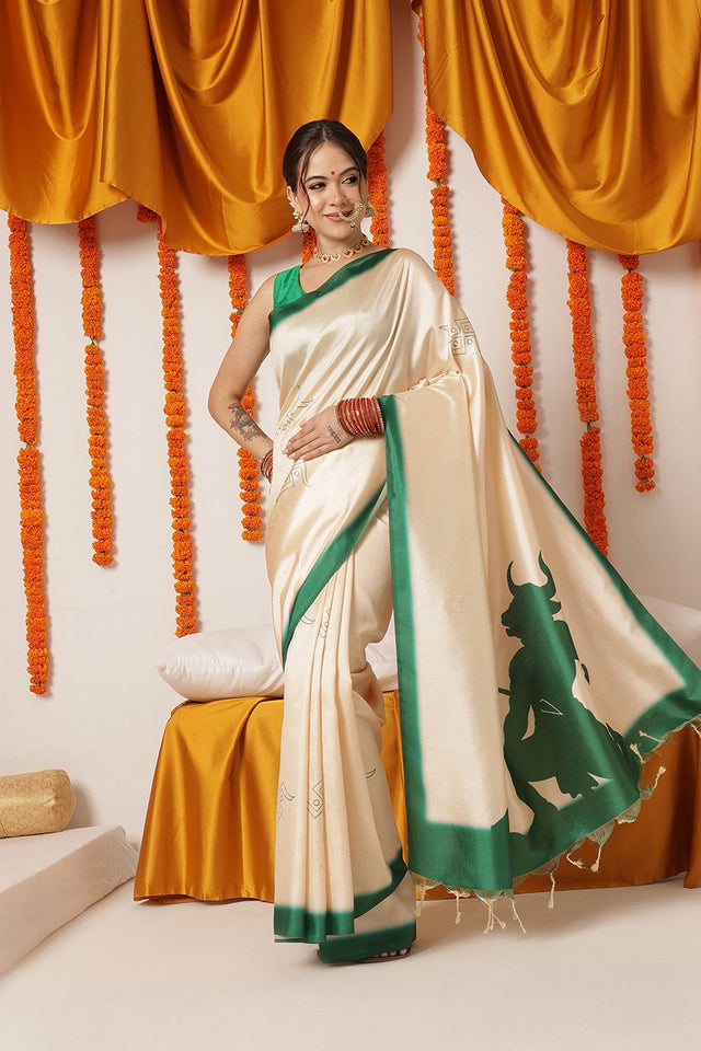 Beige Abstract Printed Art Silk Saree (SZ-DGDEVI3-3280)