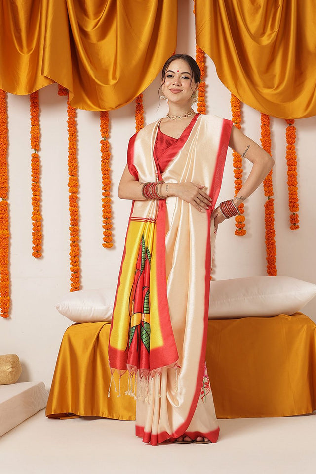 Beige Floral Printed Art Silk Saree (SZ-DGDEVI3-3282)