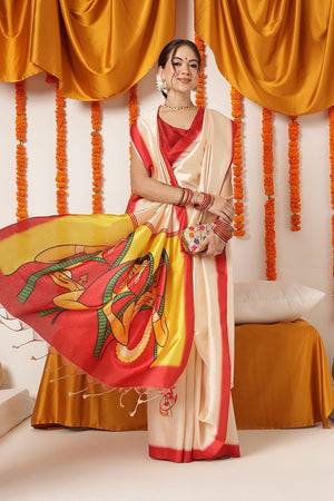 Beige Floral Printed Art Silk Saree (SZ-DGDEVI3-3282)