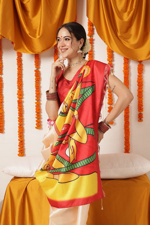 Beige Floral Printed Art Silk Saree (SZ-DGDEVI3-3282)