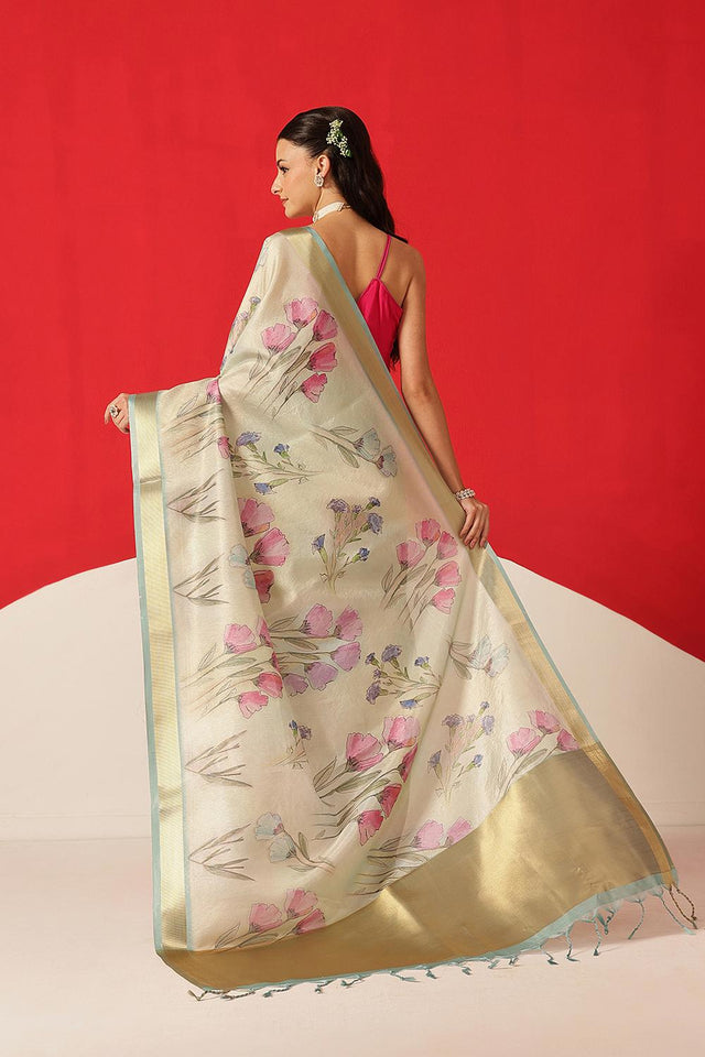 Multi Color Printed Tissue Saree (SZ-DGDOLPHIN-3057)
