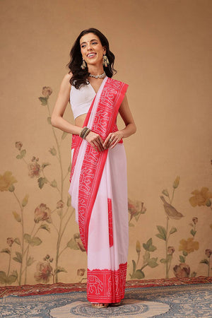 White Bandhani Printed Georgette Saree