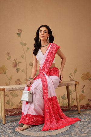 White Bandhani Printed Georgette Saree