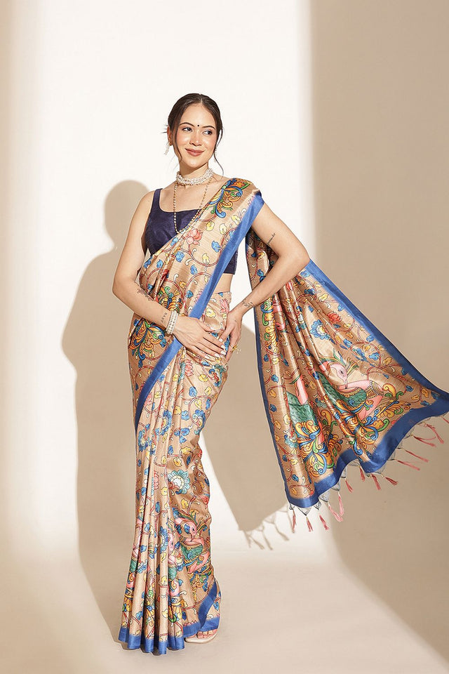 Brown Kalamkari Printed Silk Saree (SZ-DGGIA-BW-3219)