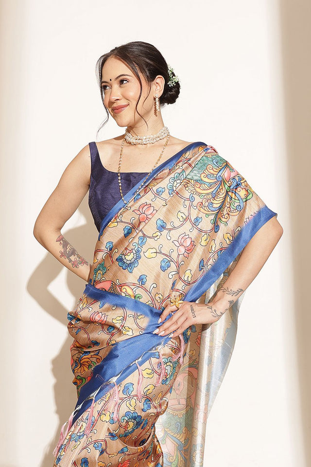 Brown Kalamkari Printed Silk Saree (SZ-DGGIA-BW-3219)