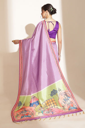 Lavender Checkered Printed Silk Saree (SZ-DGGIA-LV-3220)