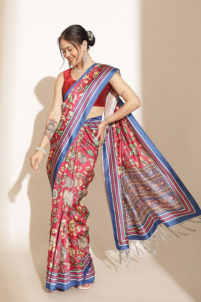 Pink Kalamkari Printed Silk Saree (SZ-DGGIA-PN-3221)