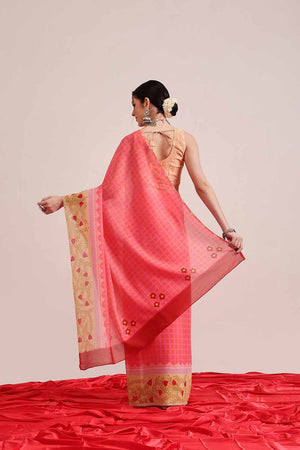 Red  Abstract Printed Cotton  Saree
