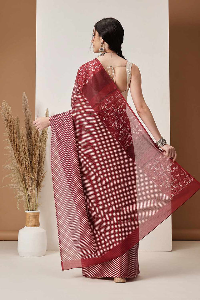 Pink  Abstract Printed Cotton  Saree