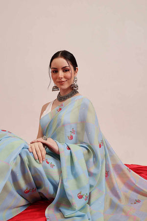 Turquoise  Abstract Printed Cotton  Saree