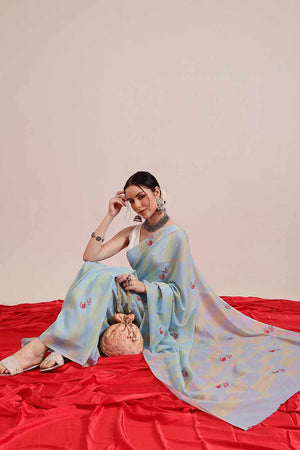 Turquoise  Abstract Printed Cotton  Saree