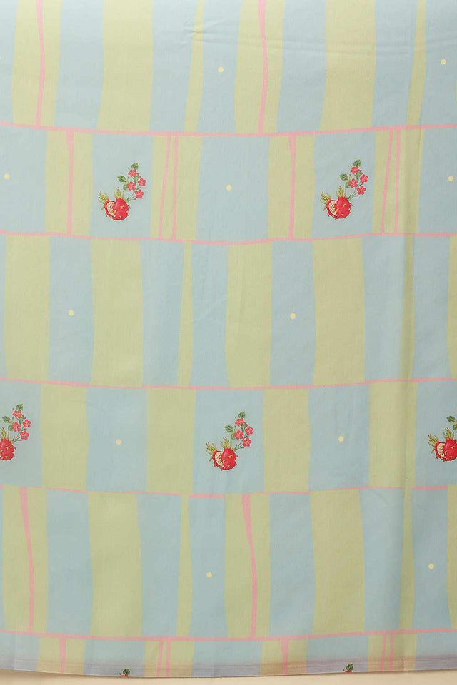 Turquoise  Abstract Printed Cotton  Saree