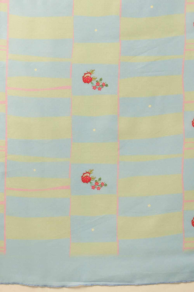 Turquoise  Abstract Printed Cotton  Saree