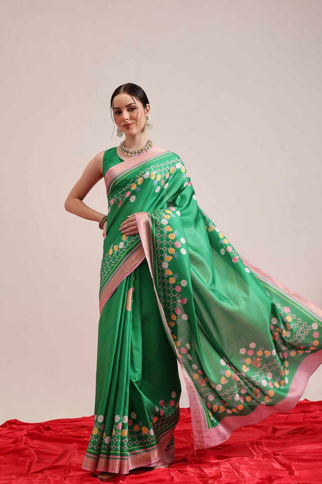 Yellow  Abstract Printed Cotton  Saree