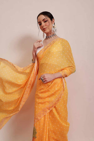 Yellow Printed Cotton  Saree
