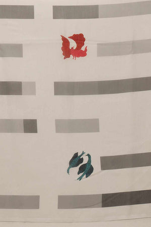 White Digital Printed Cotton Saree