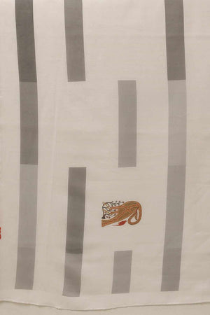 White Digital Printed Cotton Saree