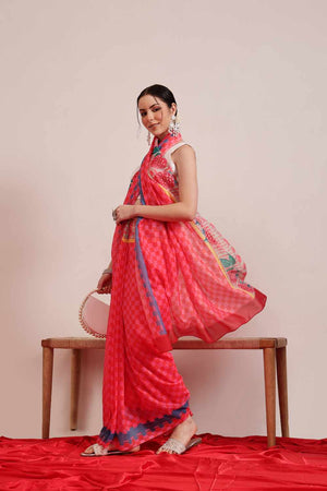 Red Printed Cotton  Saree