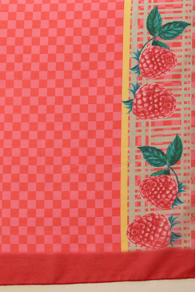 Red Printed Cotton  Saree