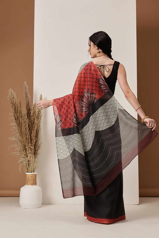 Yellow  Abstract Printed Cotton  Saree