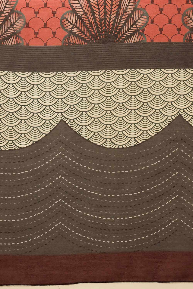 Yellow  Abstract Printed Cotton  Saree