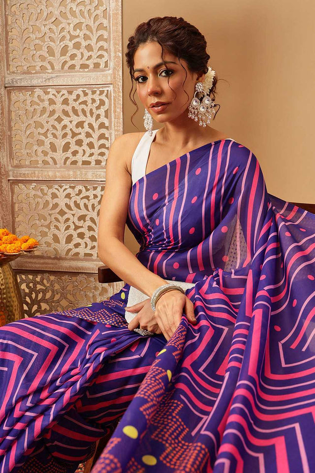 Multi Color Abstract Printed Malmal Cotton Saree