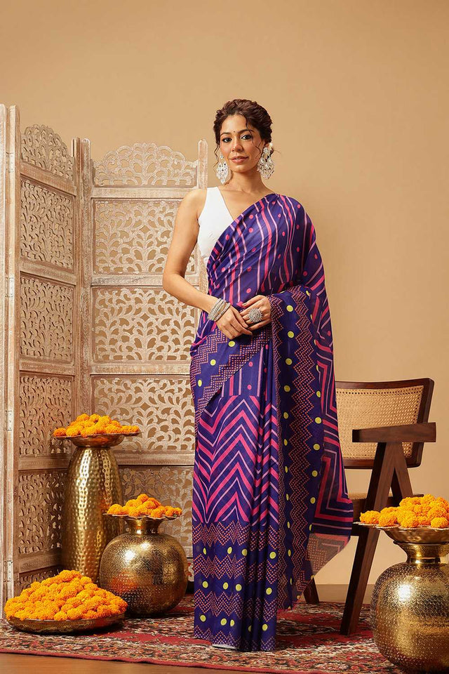 Multi Color Abstract Printed Malmal Cotton Saree