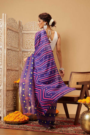 Multi Color Abstract Printed Malmal Cotton Saree