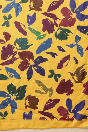 Yellow Floral Printed Malmal Cotton Saree