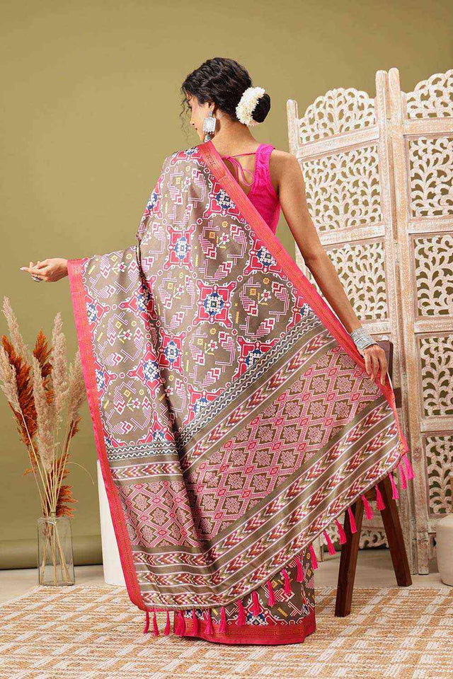 Olive Soft Silk Digital Print Pochampally Saree (SZ-DGIKKAT-MH-2309)