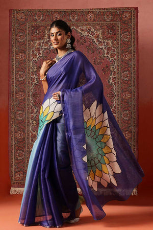 Yellow Floral Printed Tissue Saree