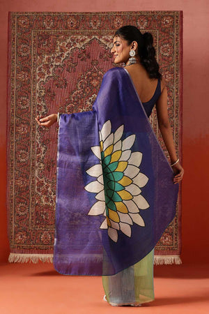 Yellow Floral Printed Tissue Saree