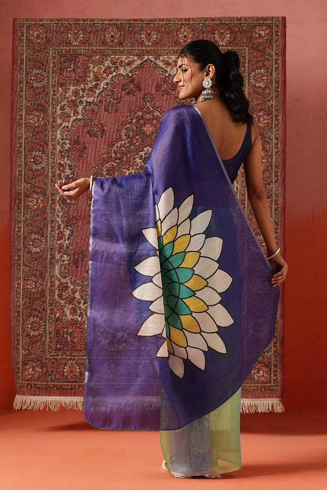 Yellow Floral Printed Tissue Saree