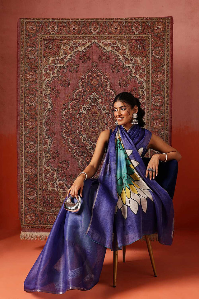 Yellow Floral Printed Tissue Saree