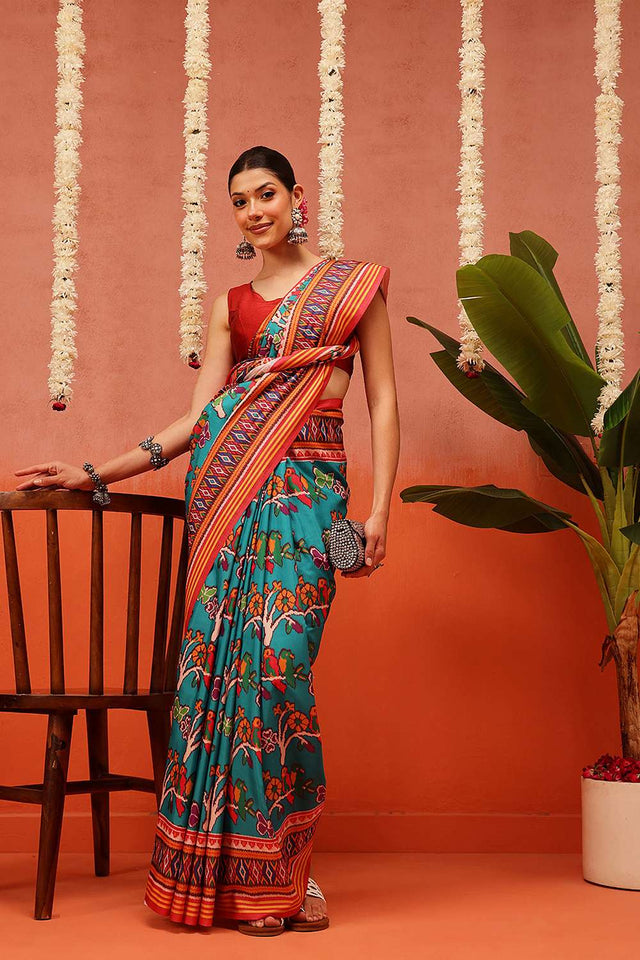 Multi Color Digital Printed Soft Silk Saree