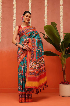 Multi Color Digital Printed Soft Silk Saree