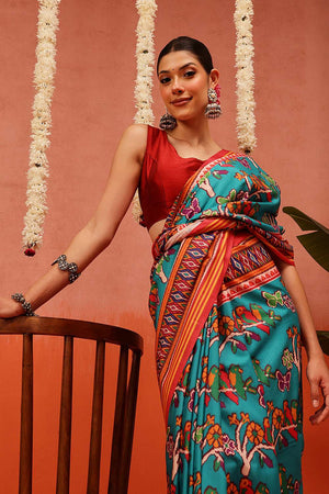 Multi Color Digital Printed Soft Silk Saree