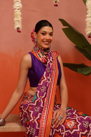 Multi Color Digital Printed Soft Silk Saree