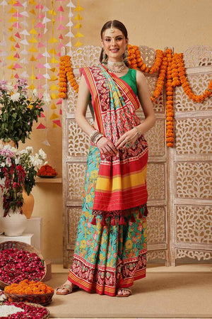 Multi Color Floral Printed Silk Saree