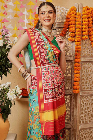 Multi Color Floral Printed Silk Saree