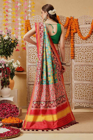 Multi Color Floral Printed Silk Saree