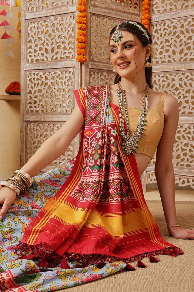 Multi Color Floral Printed Silk Saree