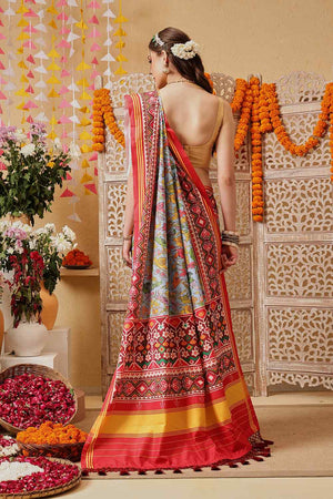 Multi Color Floral Printed Silk Saree