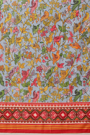 Multi Color Floral Printed Silk Saree