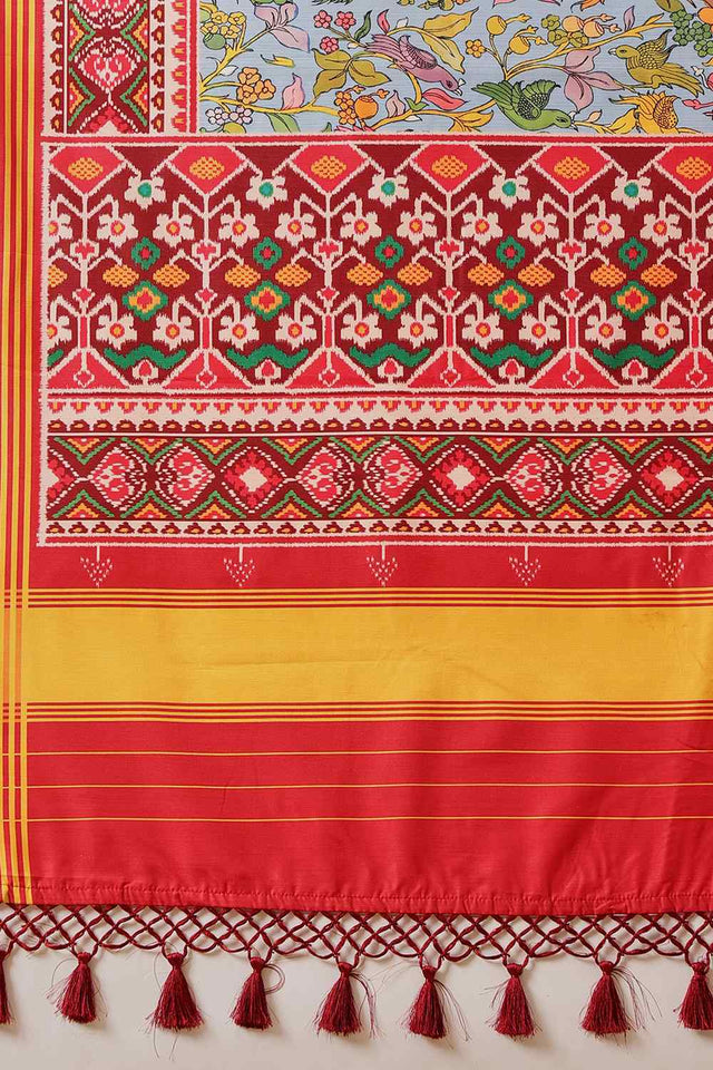 Multi Color Floral Printed Silk Saree